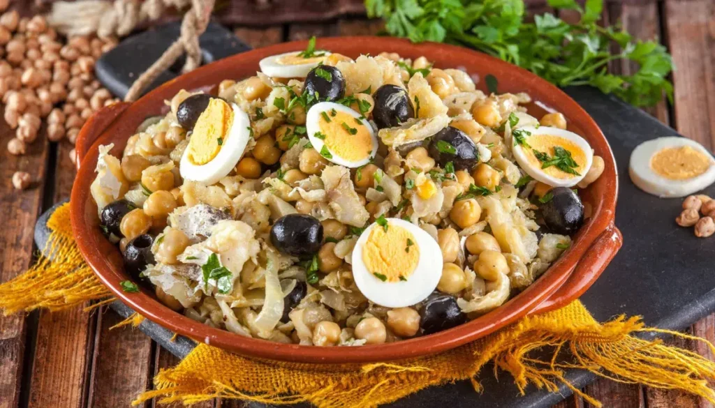 Salada de Grão de Bico Com Bacalhau